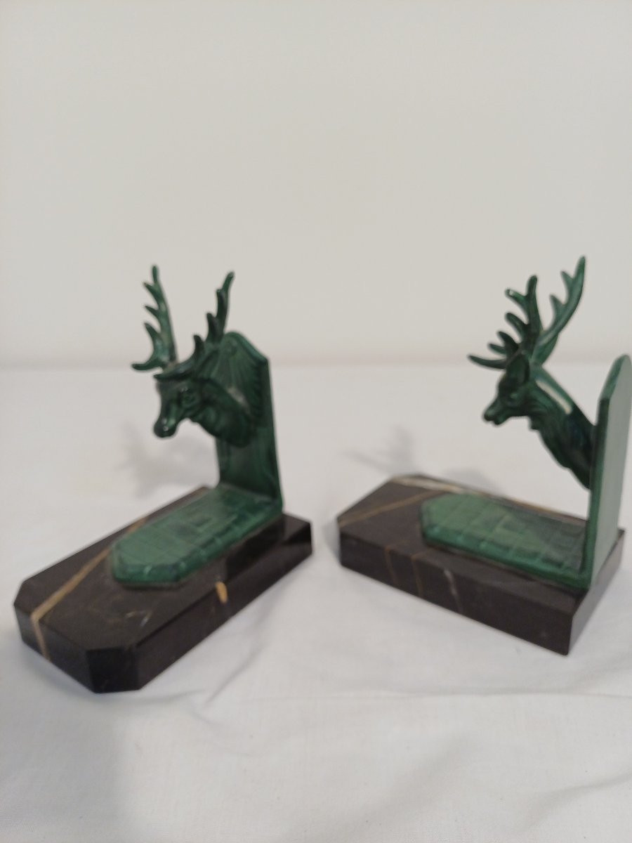Serres livres en régule et marbre à tête de Cerf-photo-3