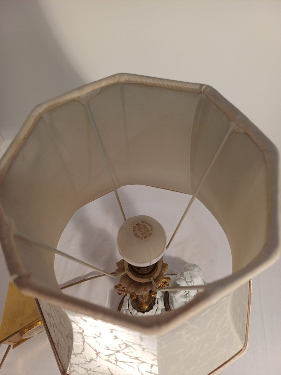 Bronze And Biscuit Lamp With Cherub Sculpture -photo-2