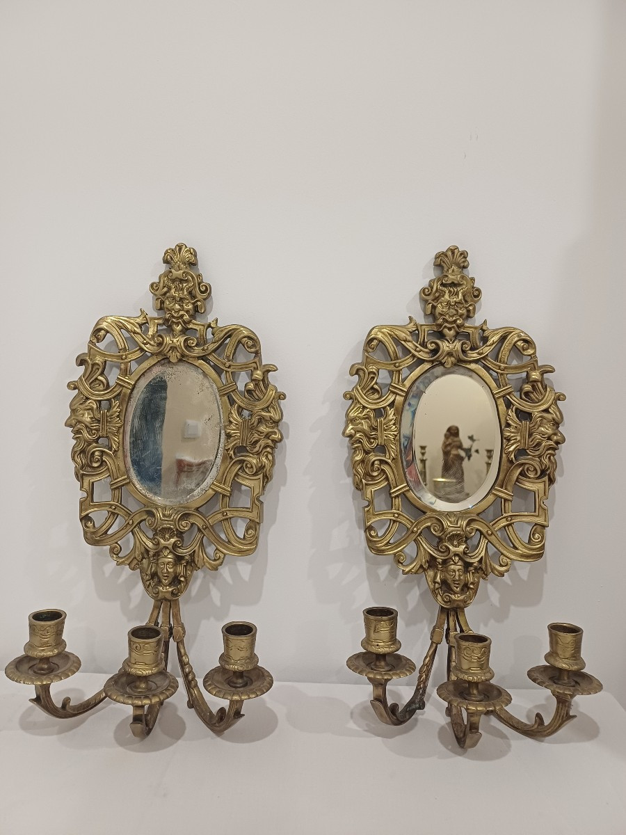 Louis XV Style 3-light Bronze Mirror Wall Lights