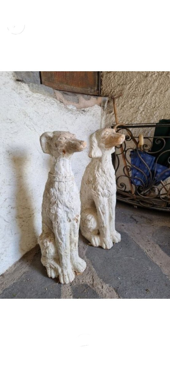 Terracotta Greyhound Dogs (pair).-photo-3