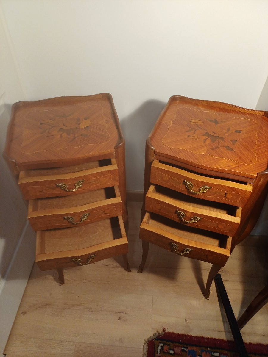  Marquetry Bedside Tables With 3 Drawers-photo-2