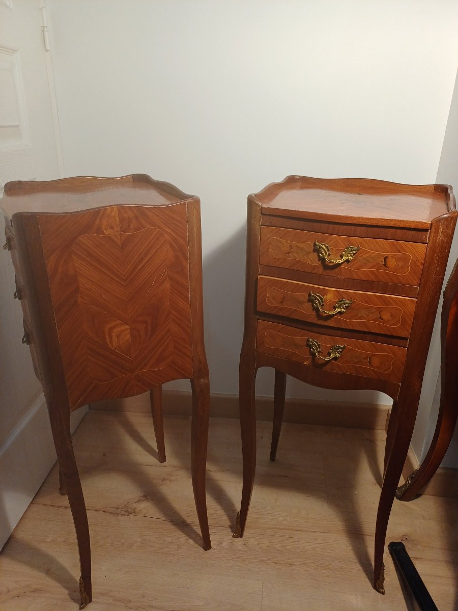  Marquetry Bedside Tables With 3 Drawers-photo-3