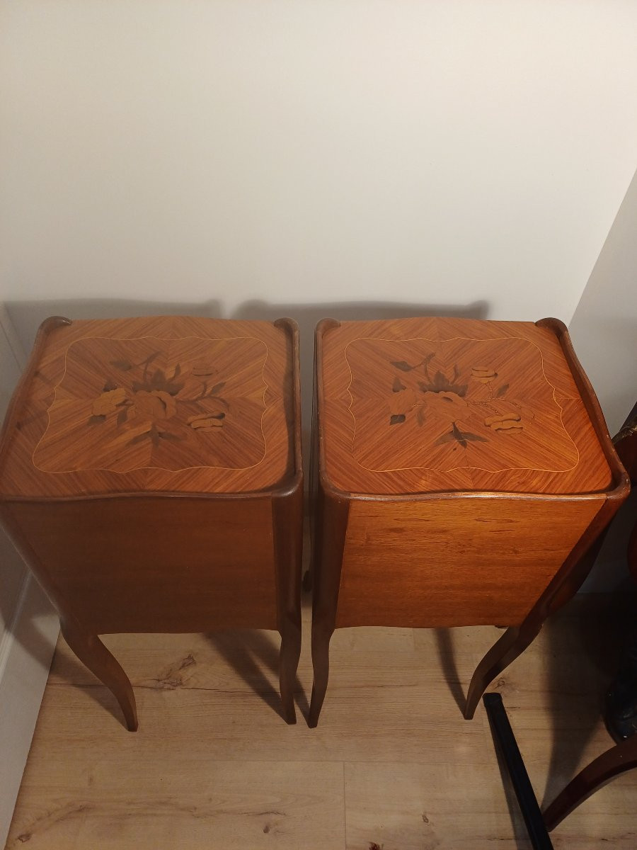  Marquetry Bedside Tables With 3 Drawers-photo-4