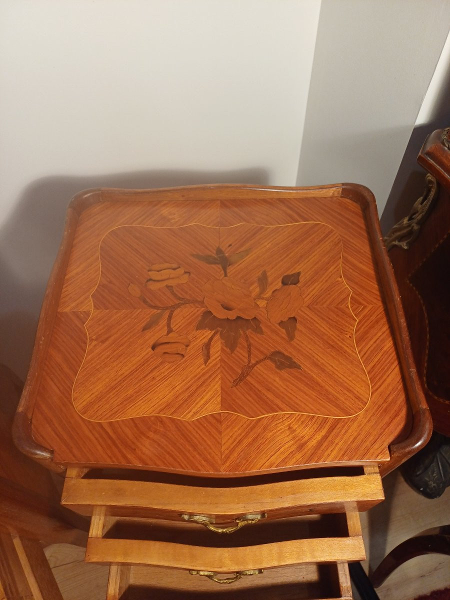  Marquetry Bedside Tables With 3 Drawers-photo-2