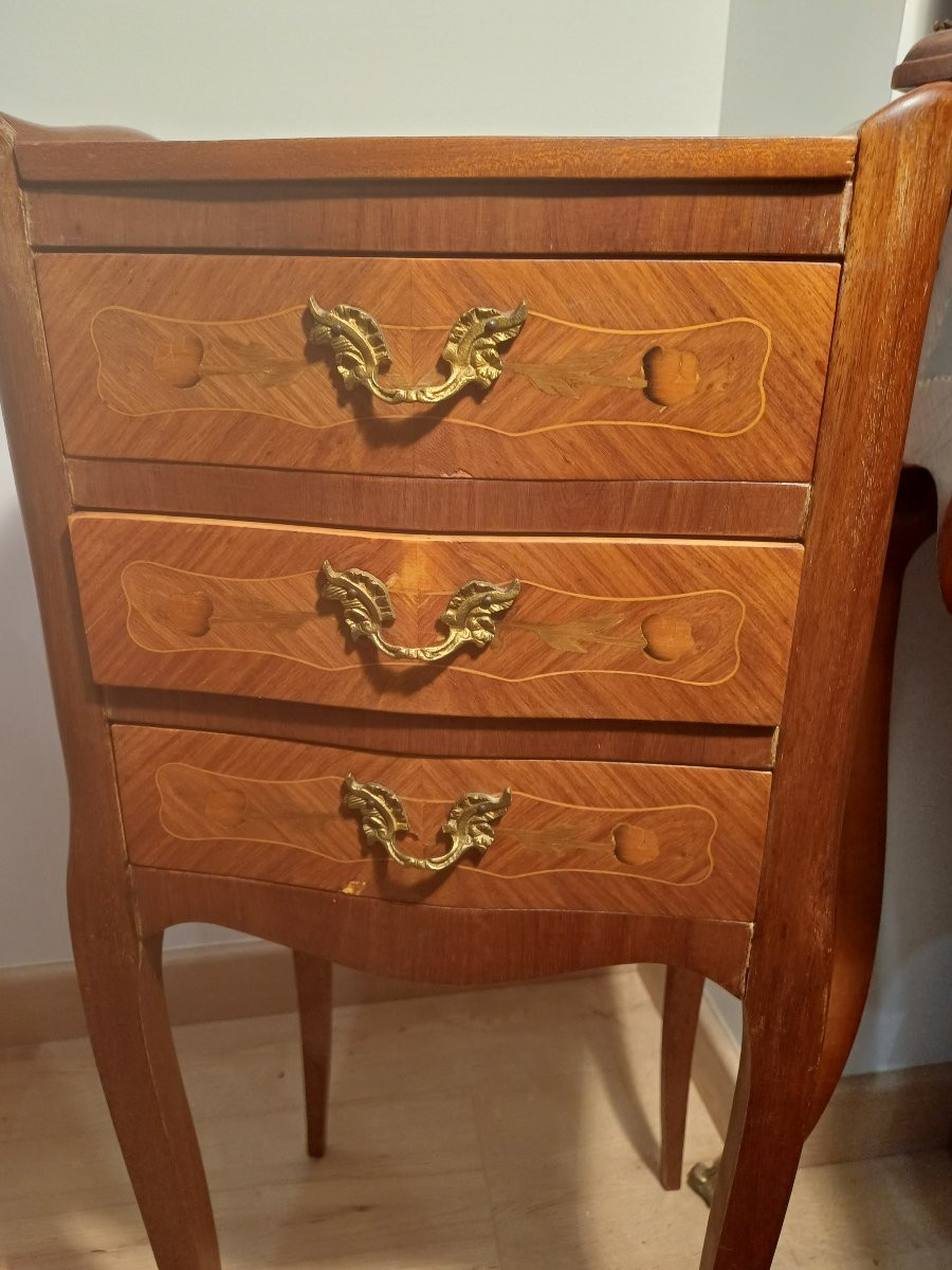 Marquetry Bedside Tables With 3 Drawers-photo-3