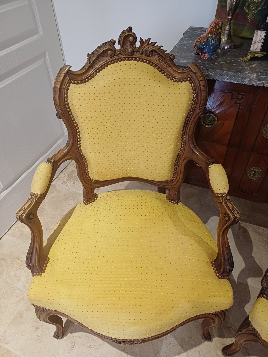 Pair Of Natural Wood Armchairs With Armrests -photo-2