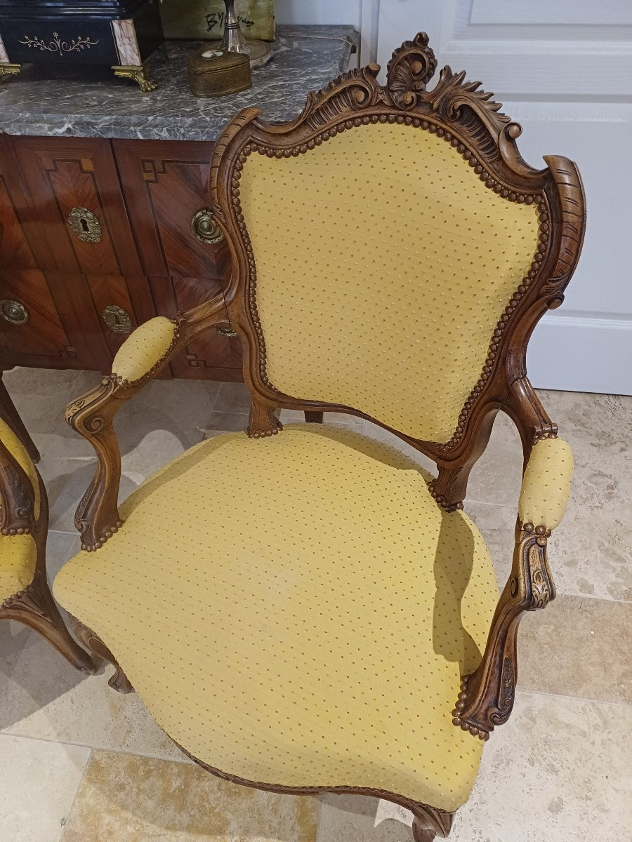 Pair Of Natural Wood Armchairs With Armrests -photo-3