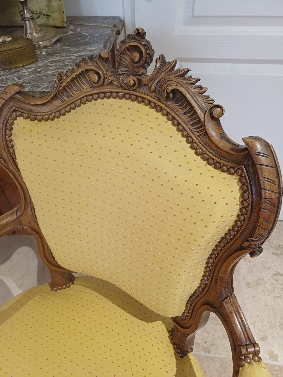 Pair Of Natural Wood Armchairs With Armrests -photo-4