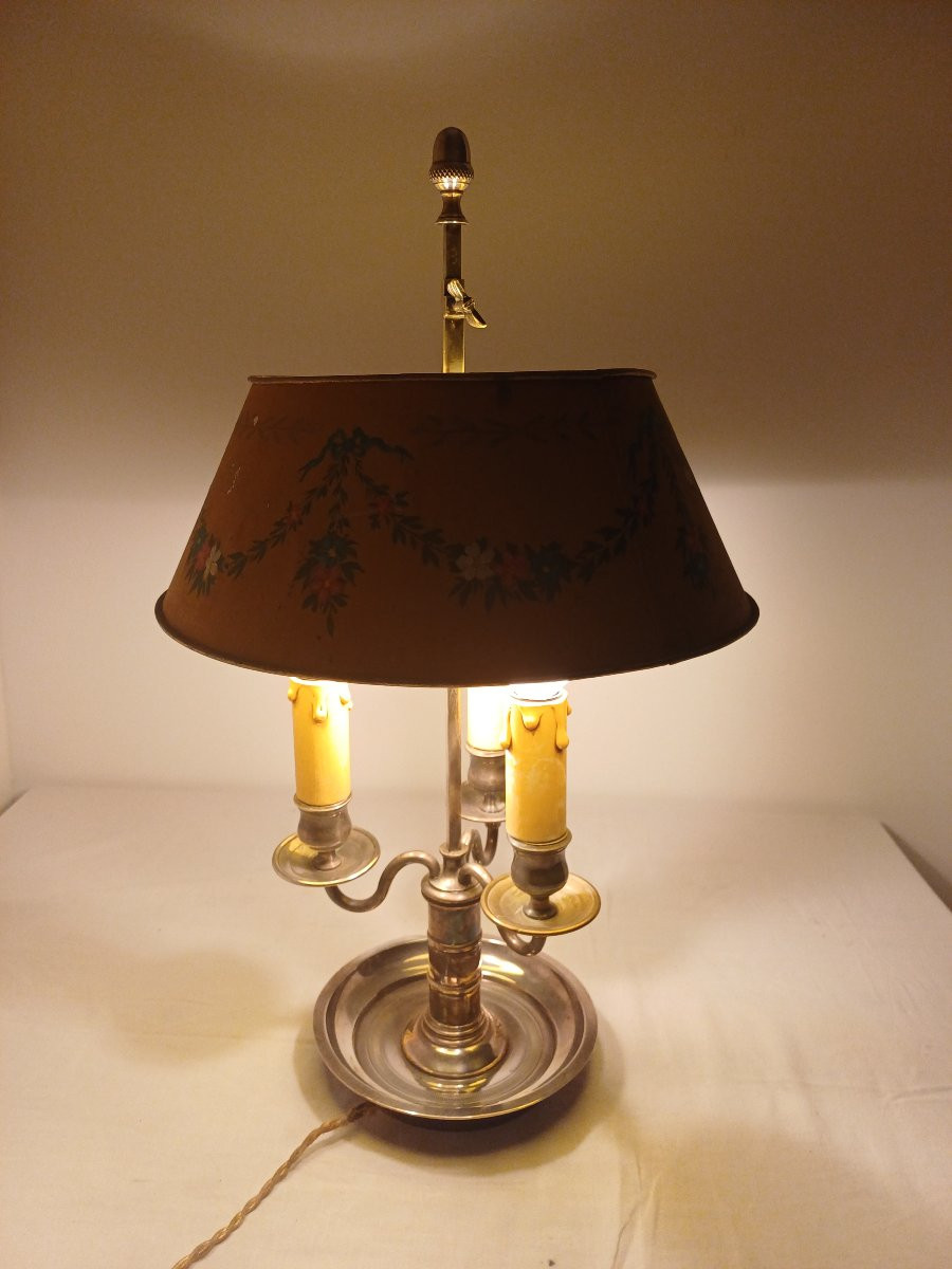 3-light Hot Water Bottle Lamp In Silver-plated Bronze With Floral Decoration -photo-3