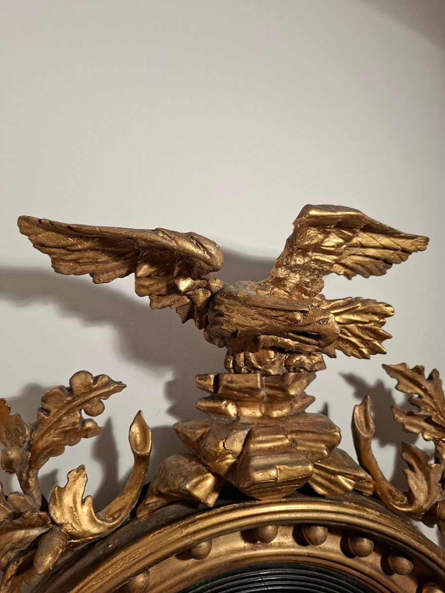 Miroir dit de Sorcière en bois Doré surmonté d'un Aigle-photo-3