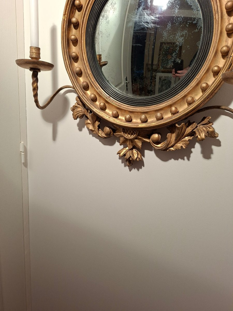 Miroir dit de Sorcière en bois Doré surmonté d'un Aigle-photo-3