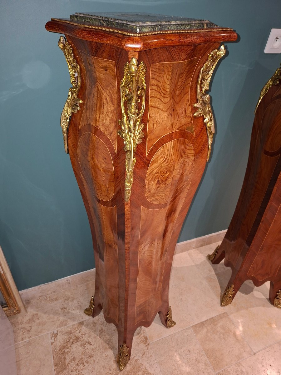 Pair Of Louis XV Style Marquetry And Bronze Holsters-photo-1