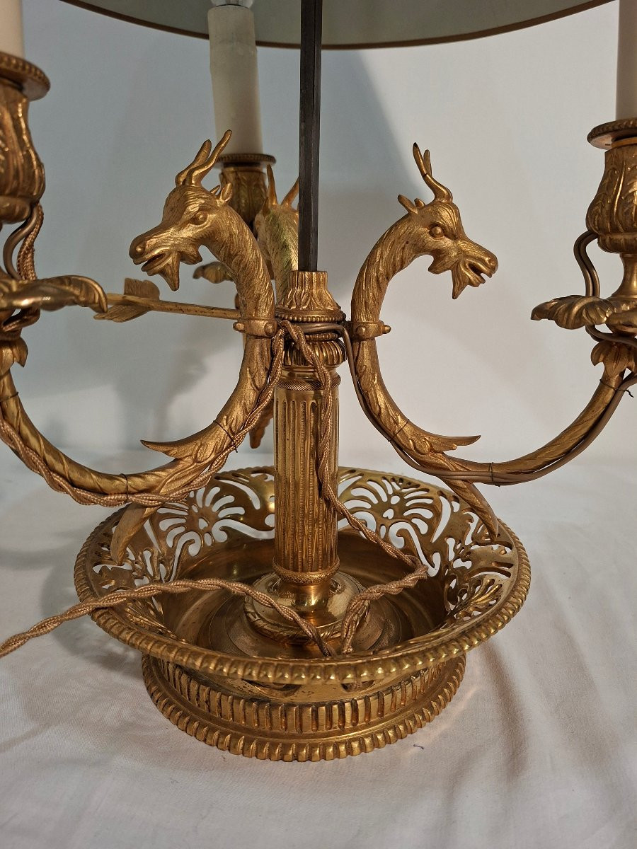 Lampe Bouillotte à  3 lumières en Bronze Doré à Têtes de Bélier style Louis XVI-photo-2