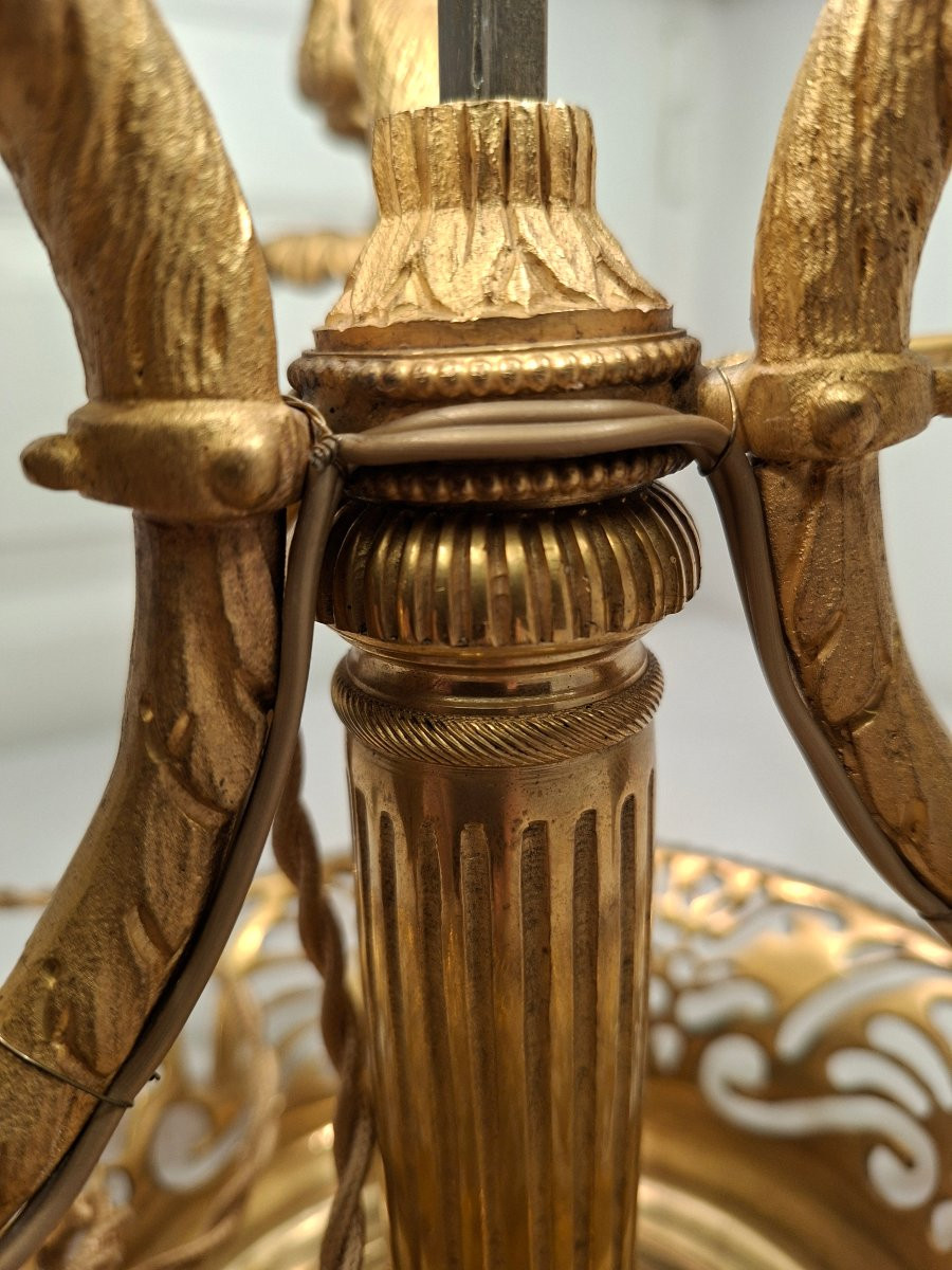 Lampe Bouillotte à  3 lumières en Bronze Doré à Têtes de Bélier style Louis XVI-photo-4