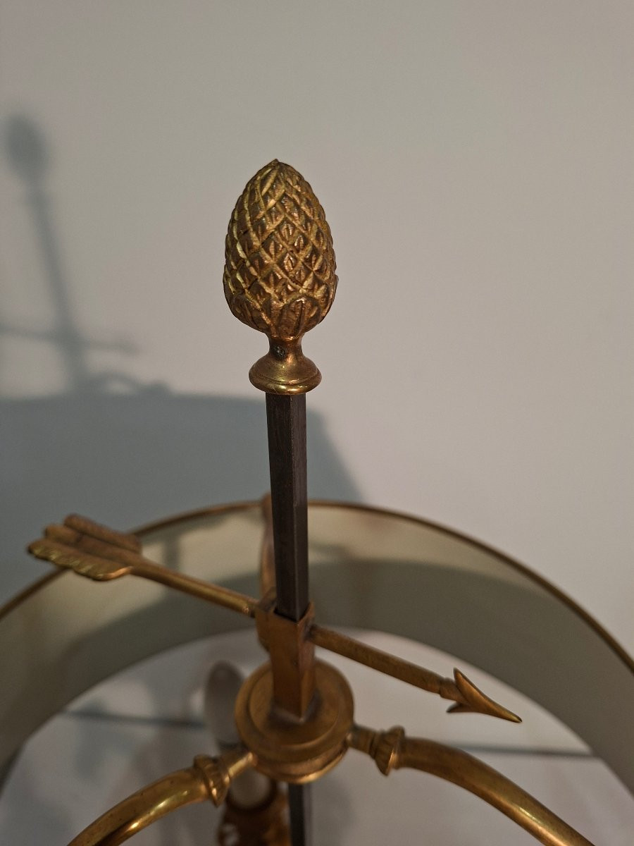 Lampe Bouillotte à  3 lumières en Bronze Doré à Têtes de Bélier style Louis XVI-photo-3