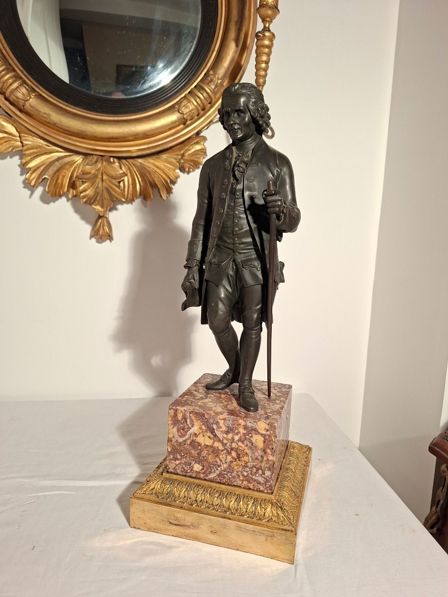 Voltaire et Rousseau en Pied , Bronzes à Patines  Brune époque 18ieme  Louis XVI-photo-3