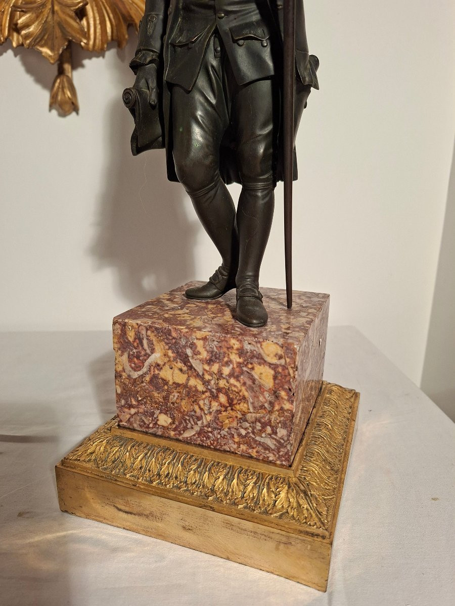 Voltaire et Rousseau en Pied , Bronzes à Patines  Brune époque 18ieme  Louis XVI-photo-1