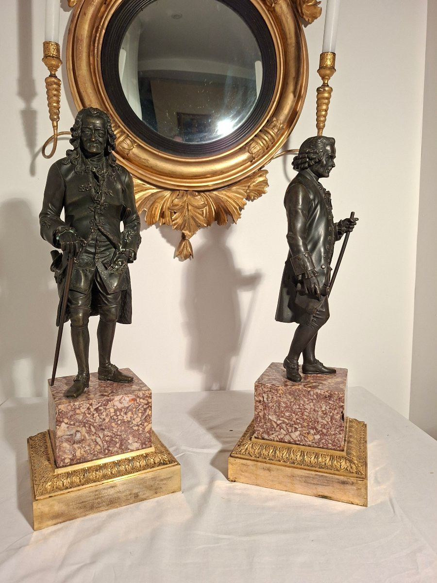 Voltaire et Rousseau en Pied , Bronzes à Patines  Brune époque 18ieme  Louis XVI-photo-3