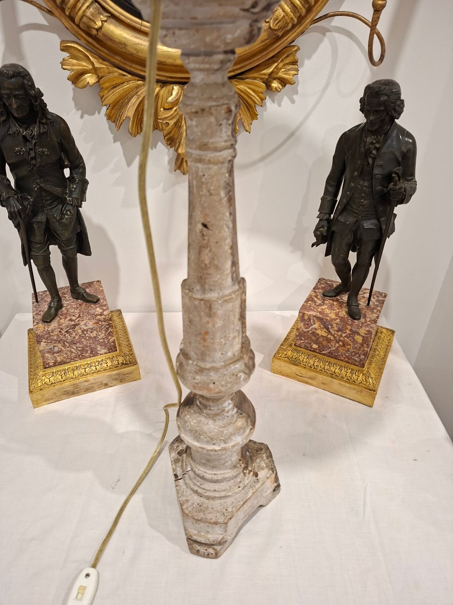 Silver-plated Wooden Candle Holder Mounted As A Lamp-photo-1