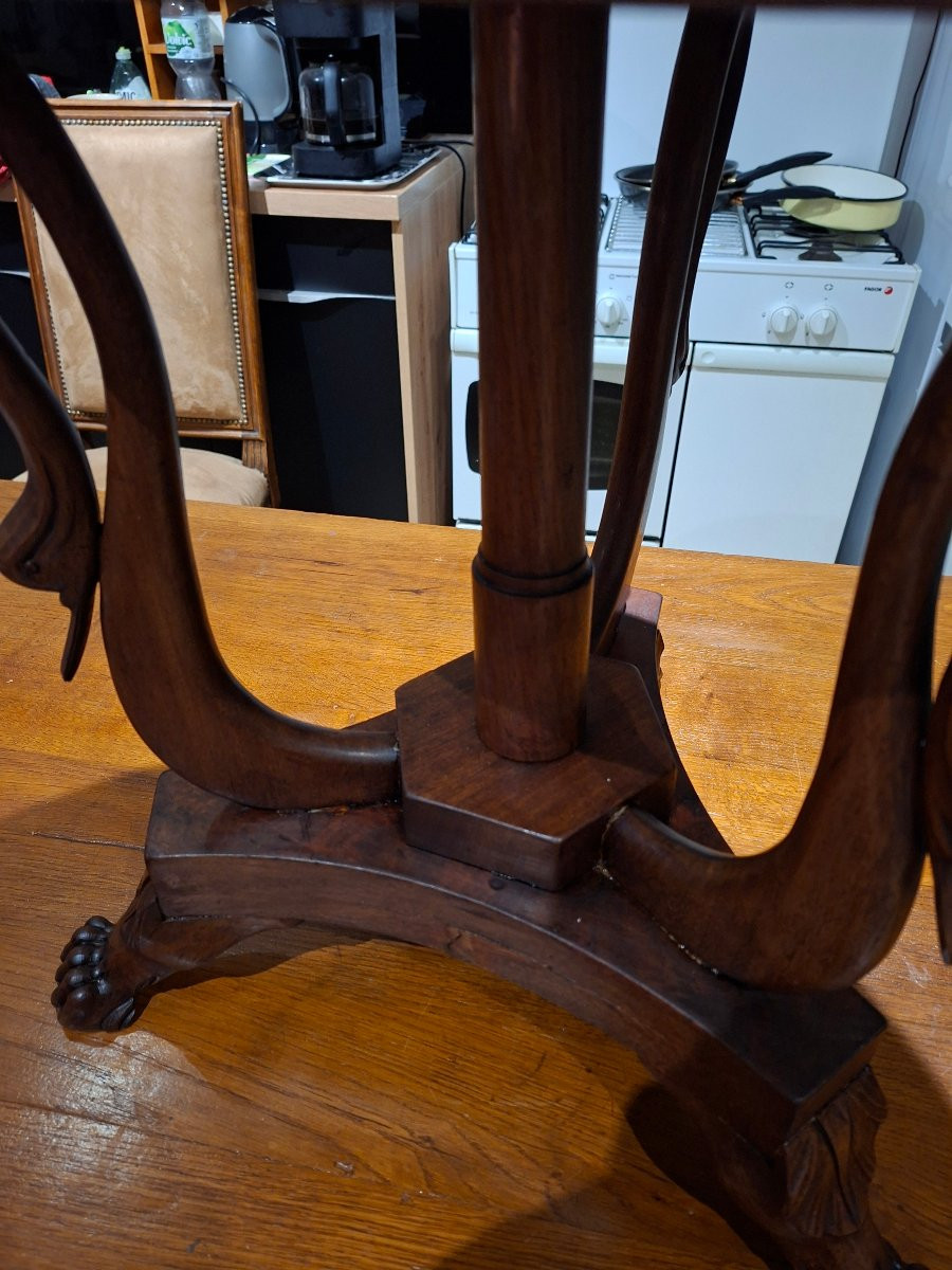 Guéridon tripode aux Cygnes en acajou  dessous marbre-photo-2