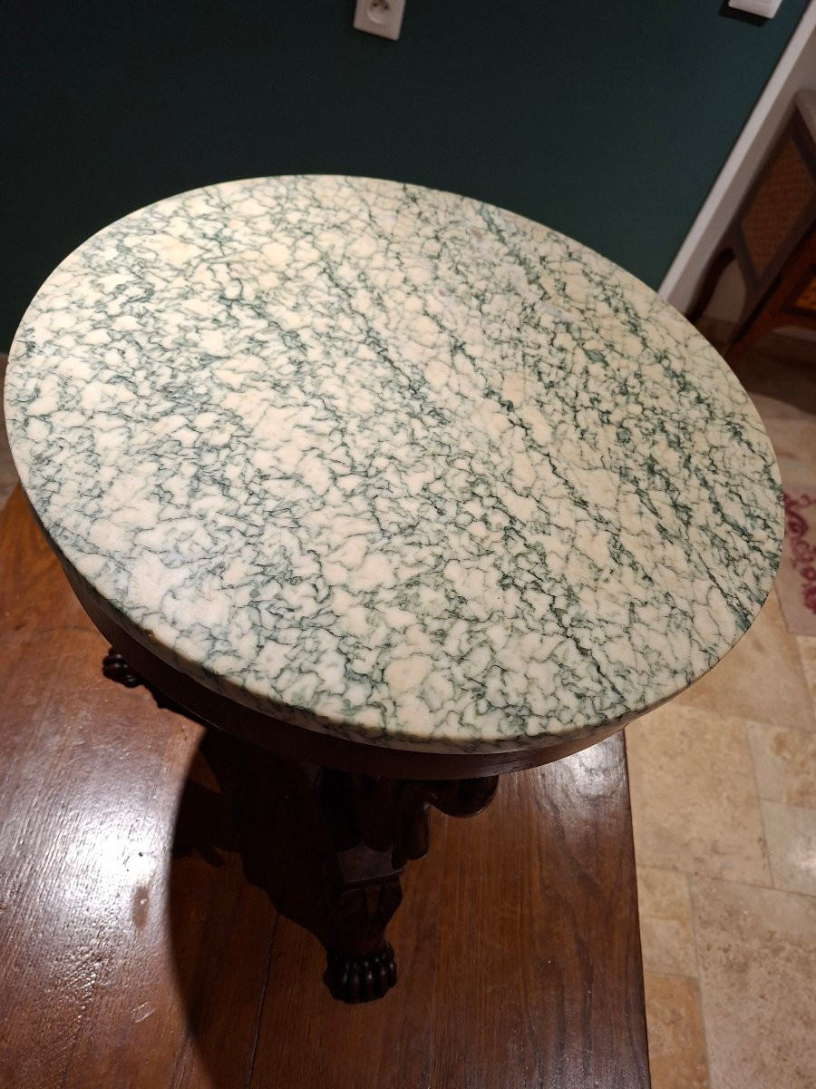 Guéridon tripode aux Cygnes en acajou  dessous marbre-photo-3