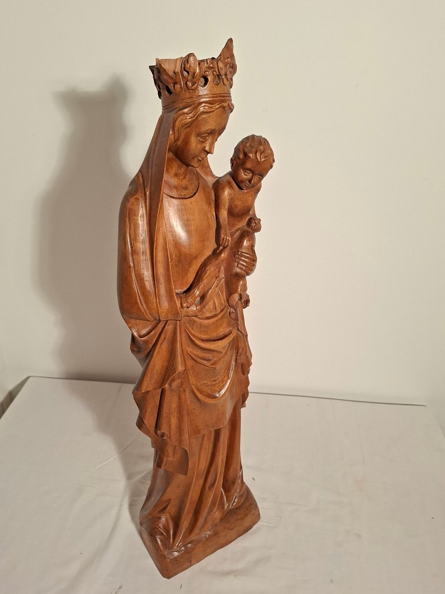 Vierge à L'Enfant Couronnée en bois d'Olivier -photo-4