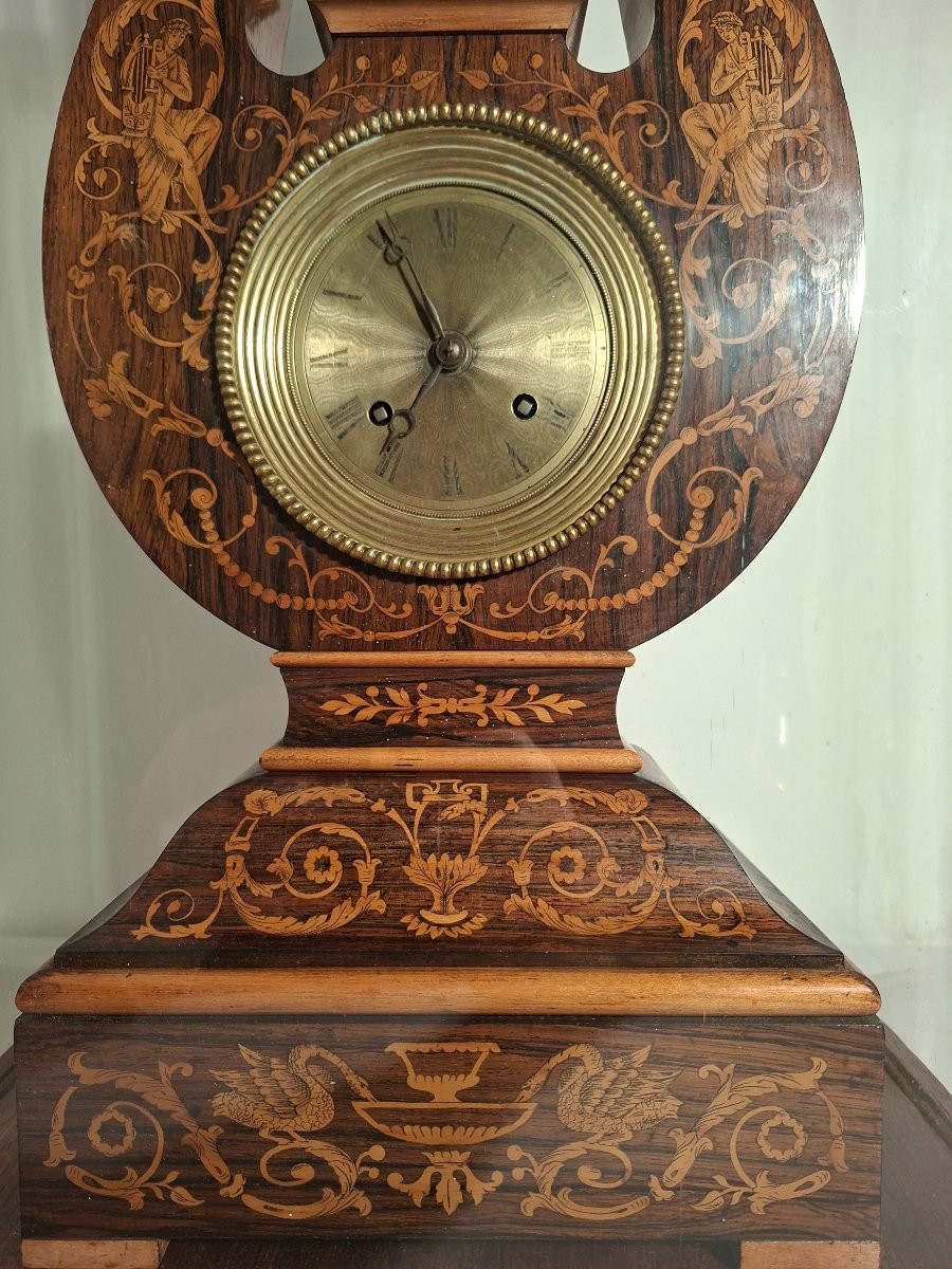 Pendule Lyre en Placage de Pallisandre et filets de Bois Clair-photo-3
