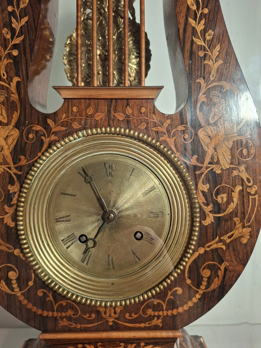 Pendule Lyre en Placage de Pallisandre et filets de Bois Clair-photo-1