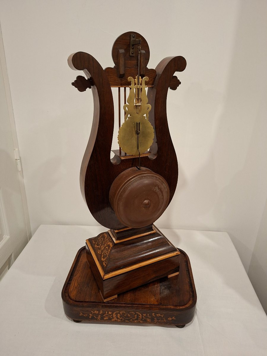Pendule Lyre en Placage de Pallisandre et filets de Bois Clair-photo-2