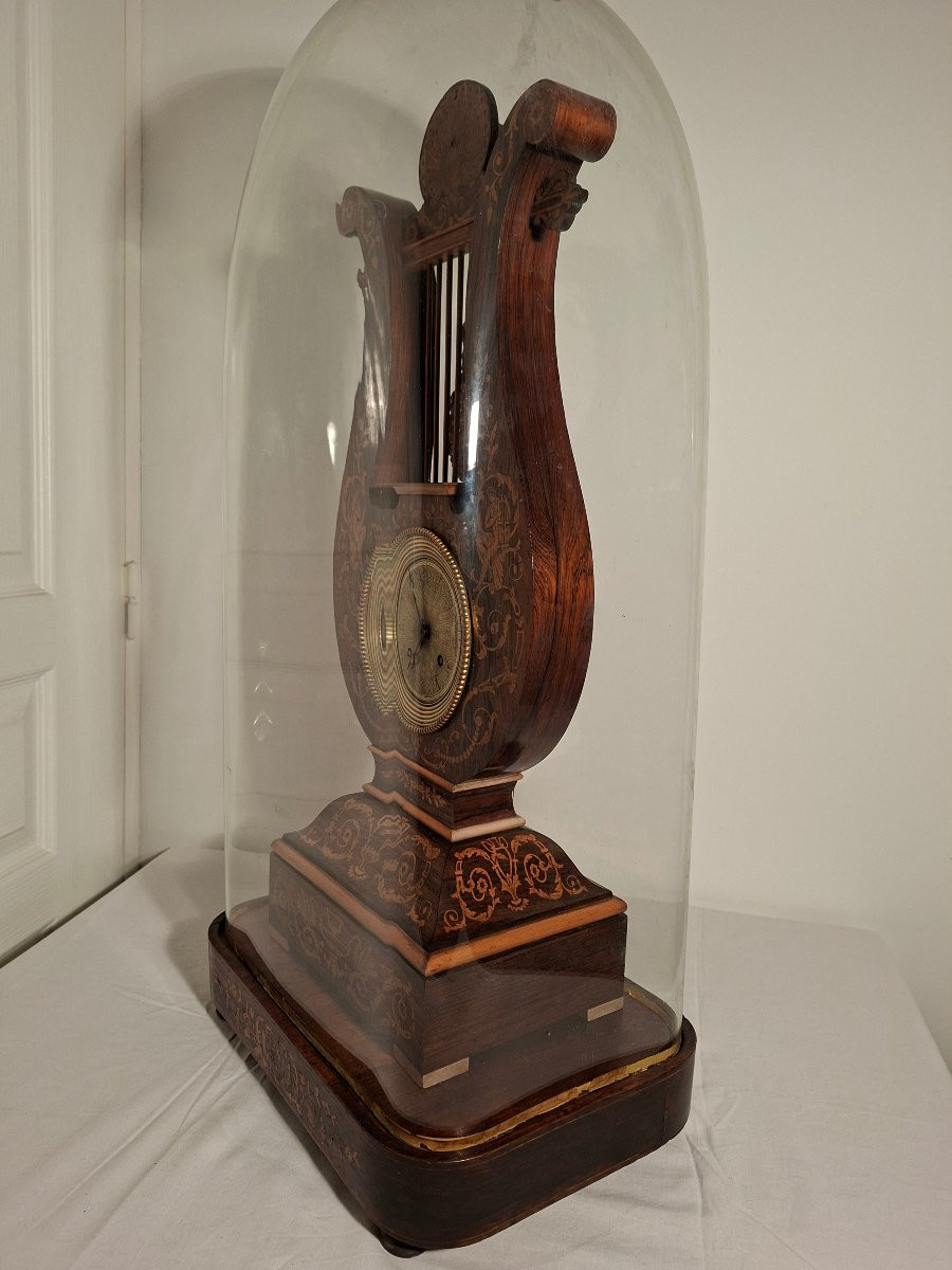 Pendule Lyre en Placage de Pallisandre et filets de Bois Clair-photo-5