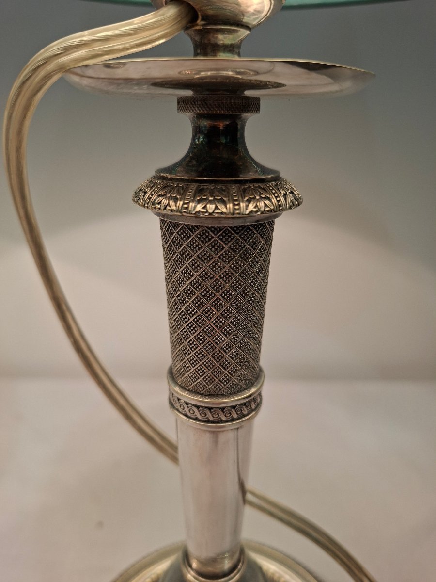 Paire de Lampes Bougeoirs en Métal Argenté -photo-1