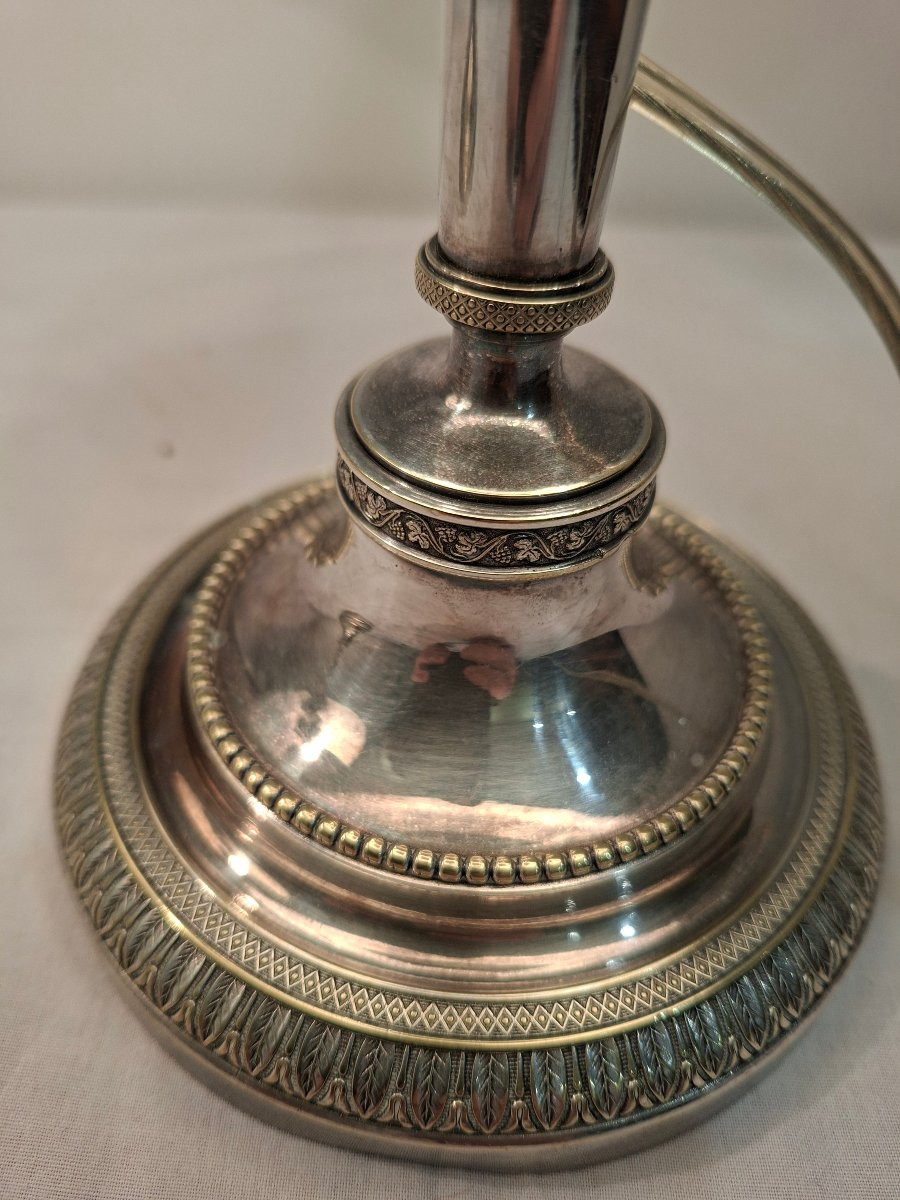 Paire de Lampes Bougeoirs en Métal Argenté -photo-2
