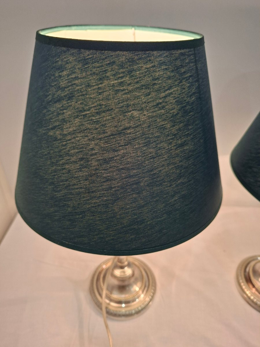 Paire de Lampes Bougeoirs en Métal Argenté -photo-3