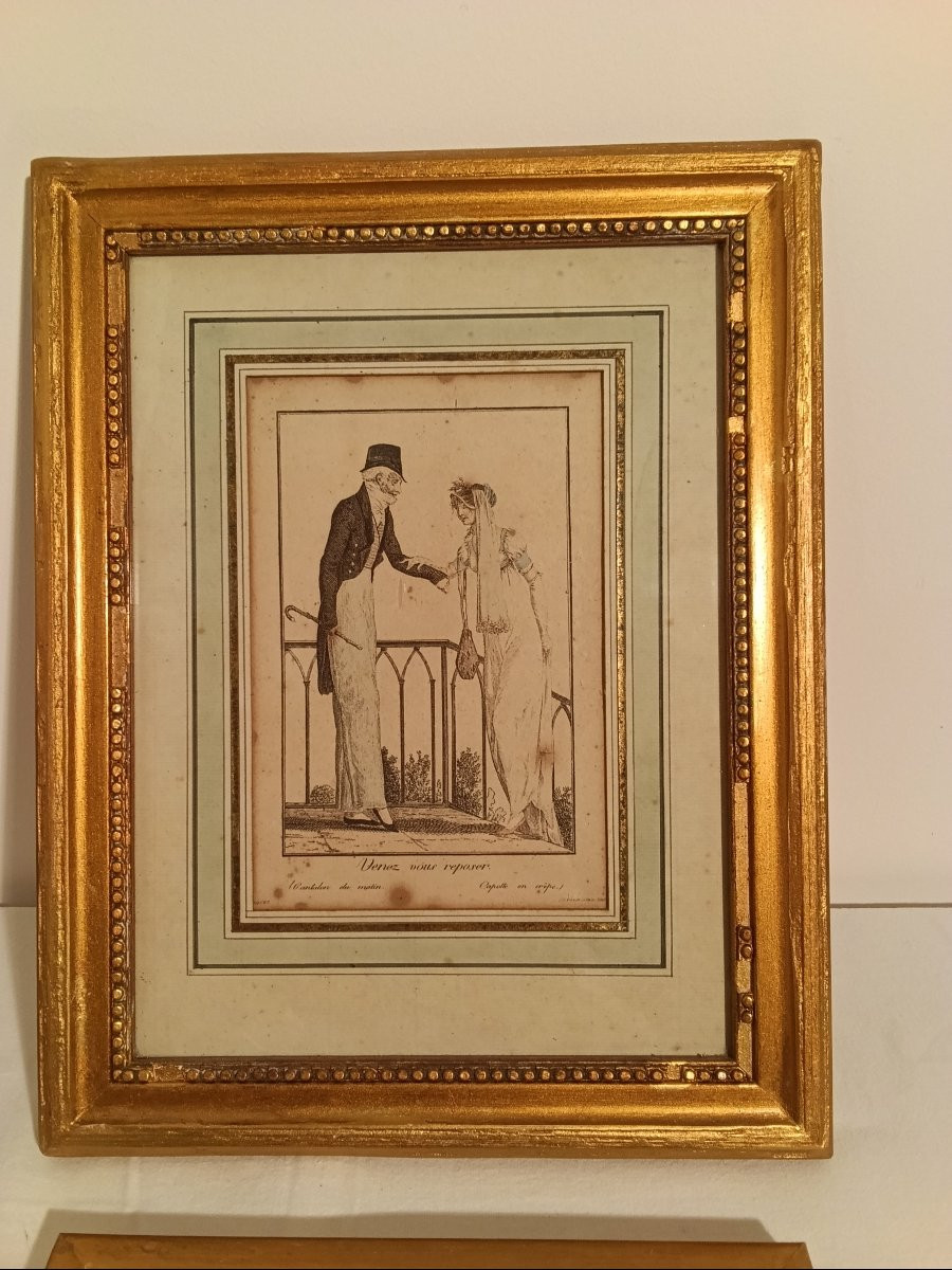 Lithographie/ Dessins de Personnes Élégantes en Costumes d'époque -photo-2
