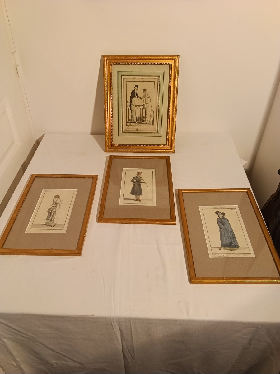 Lithographie/ Dessins de Personnes Élégantes en Costumes d'époque 