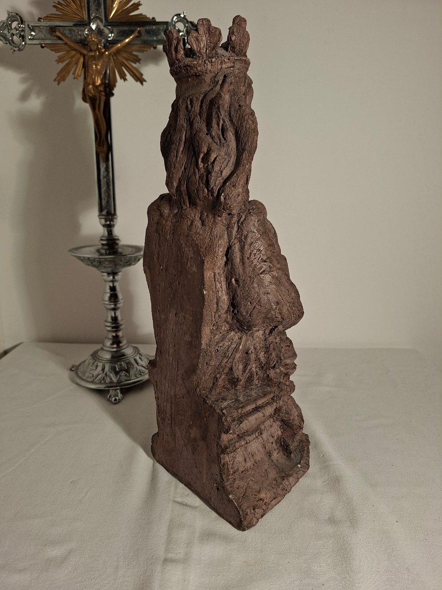Vierge couronnée et l Enfant sur Trône en Pierre Reconstituée -photo-4