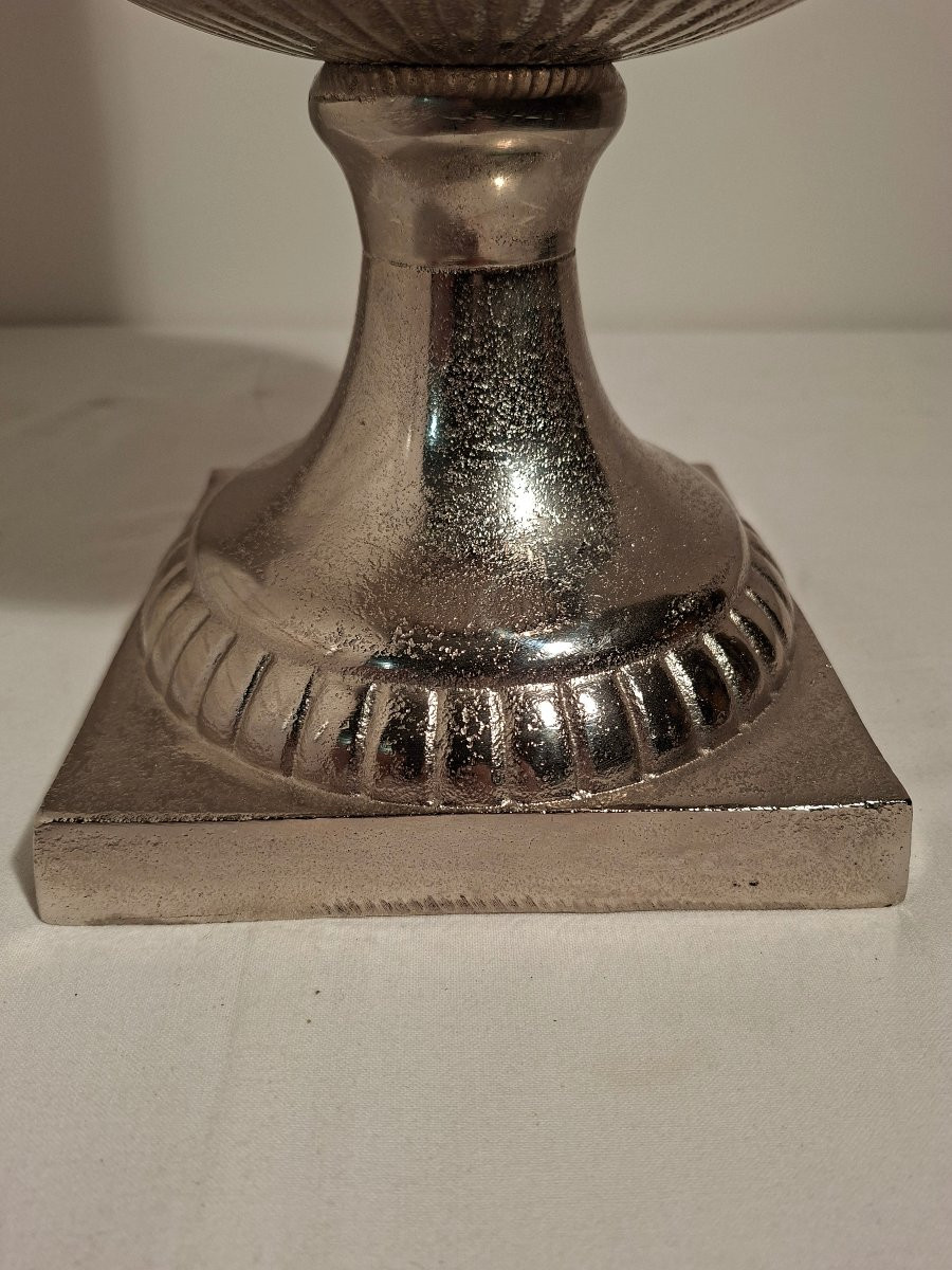 Vase Medicis sur Piedouche en Aluminium Brossé -photo-2