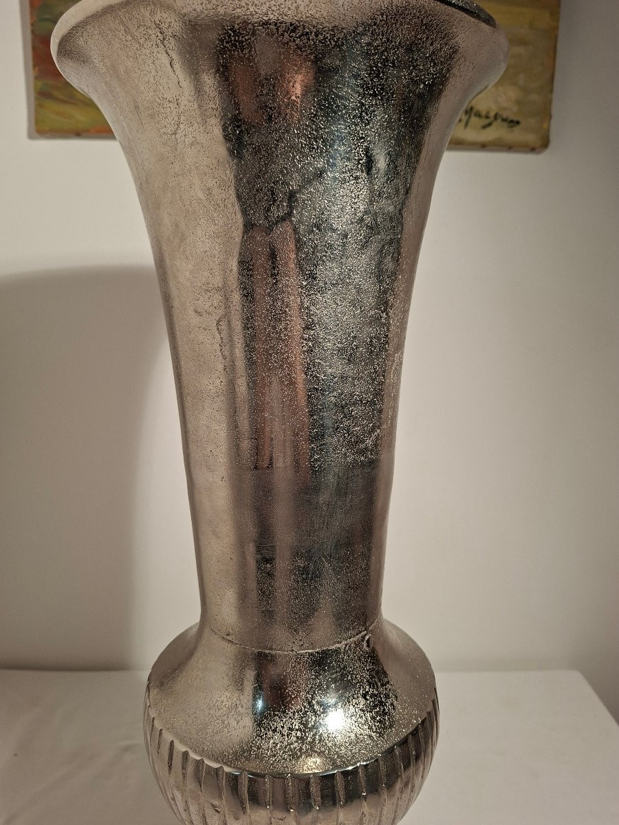 Vase Medicis sur Piedouche en Aluminium Brossé -photo-4