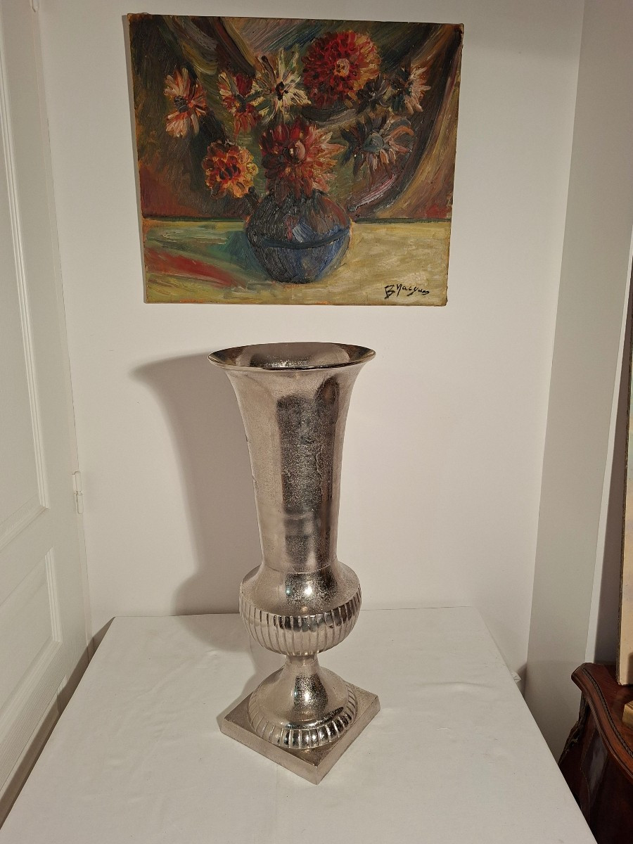 Vase Medicis sur Piedouche en Aluminium Brossé 