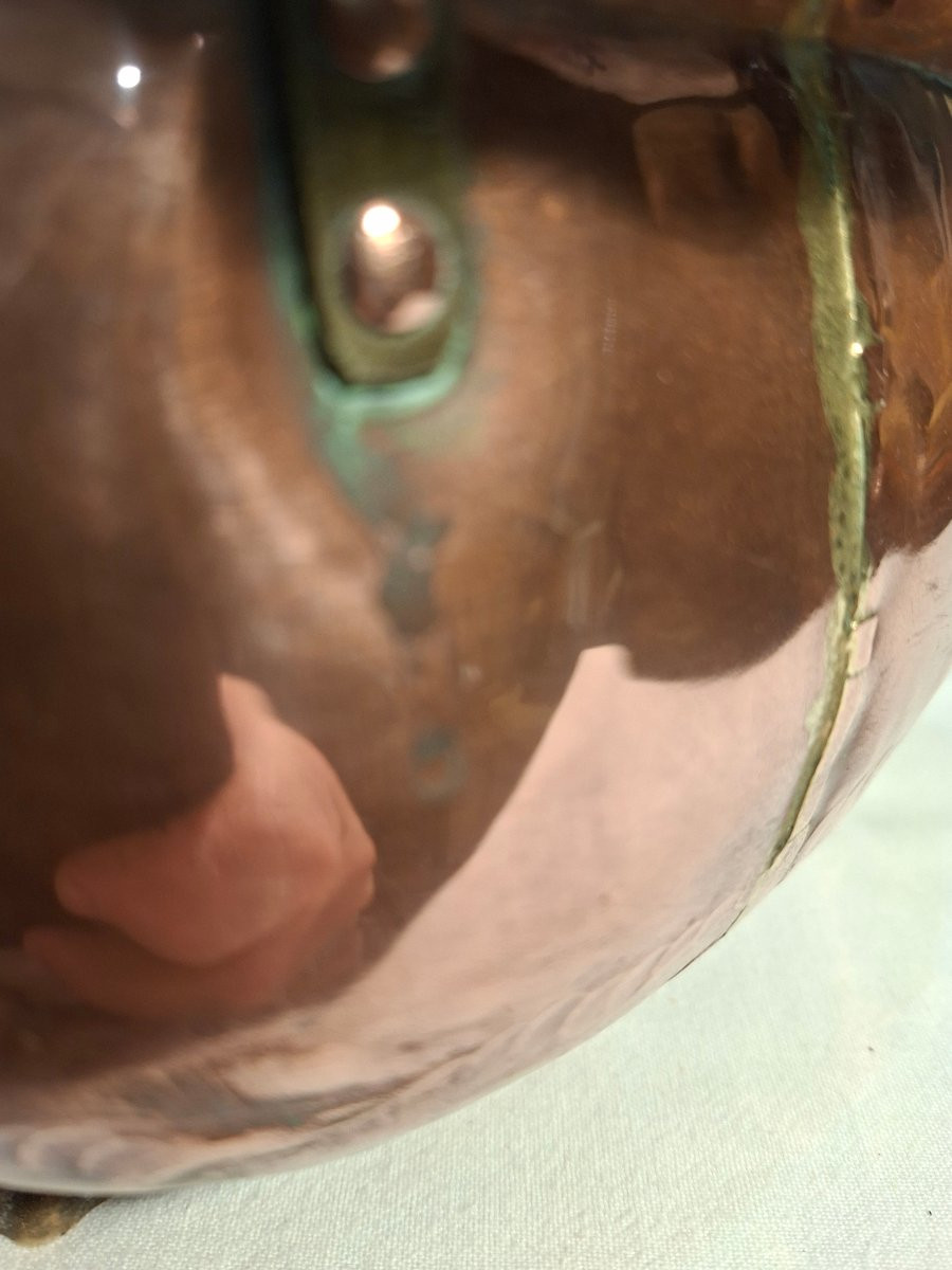 Rose Copper Planter With Decorated Porcelain Handles -photo-2