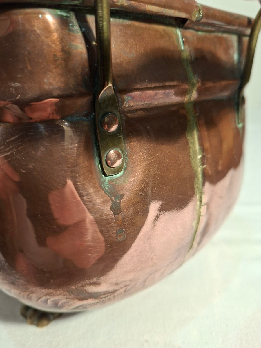 Rose Copper Planter With Decorated Porcelain Handles -photo-3