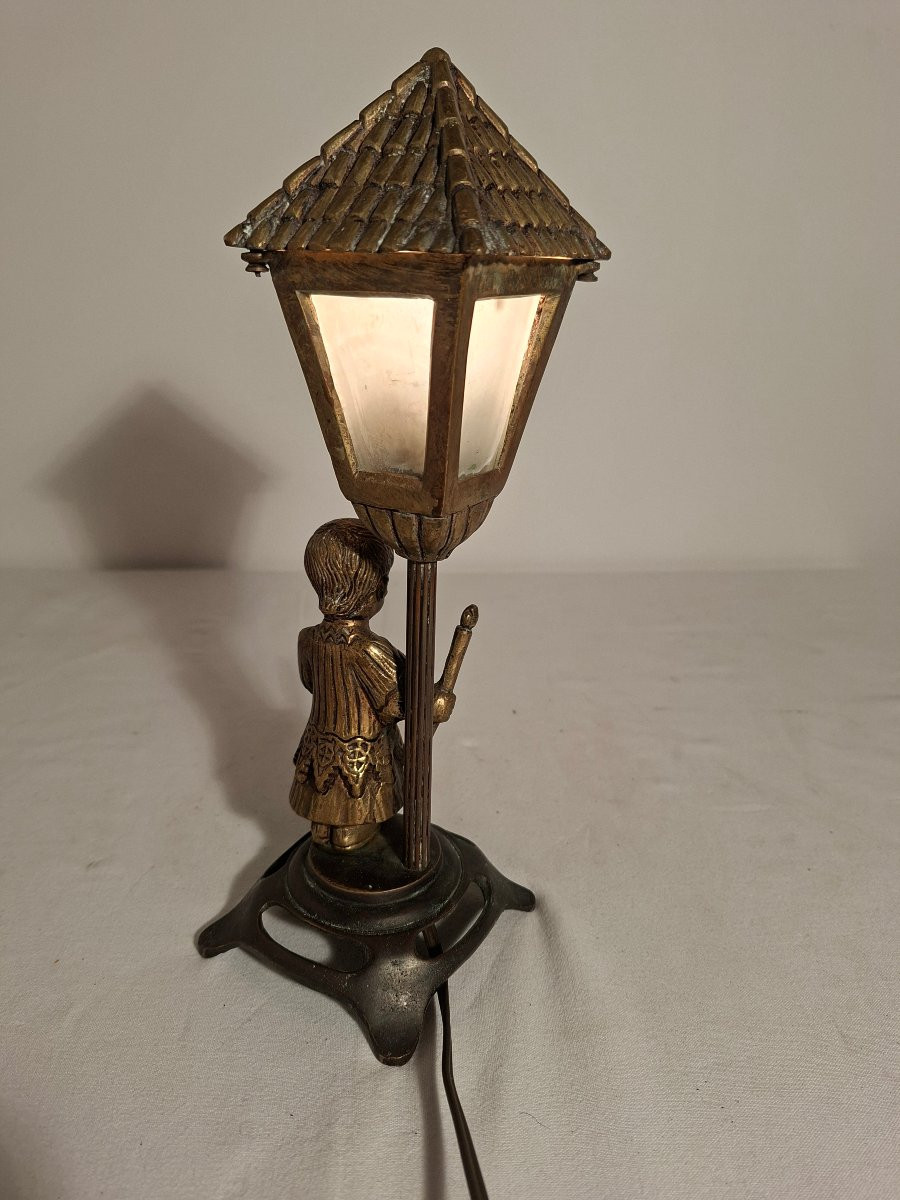  Bronze Floor Lamp And Child With Torch In Two Patinas -photo-1