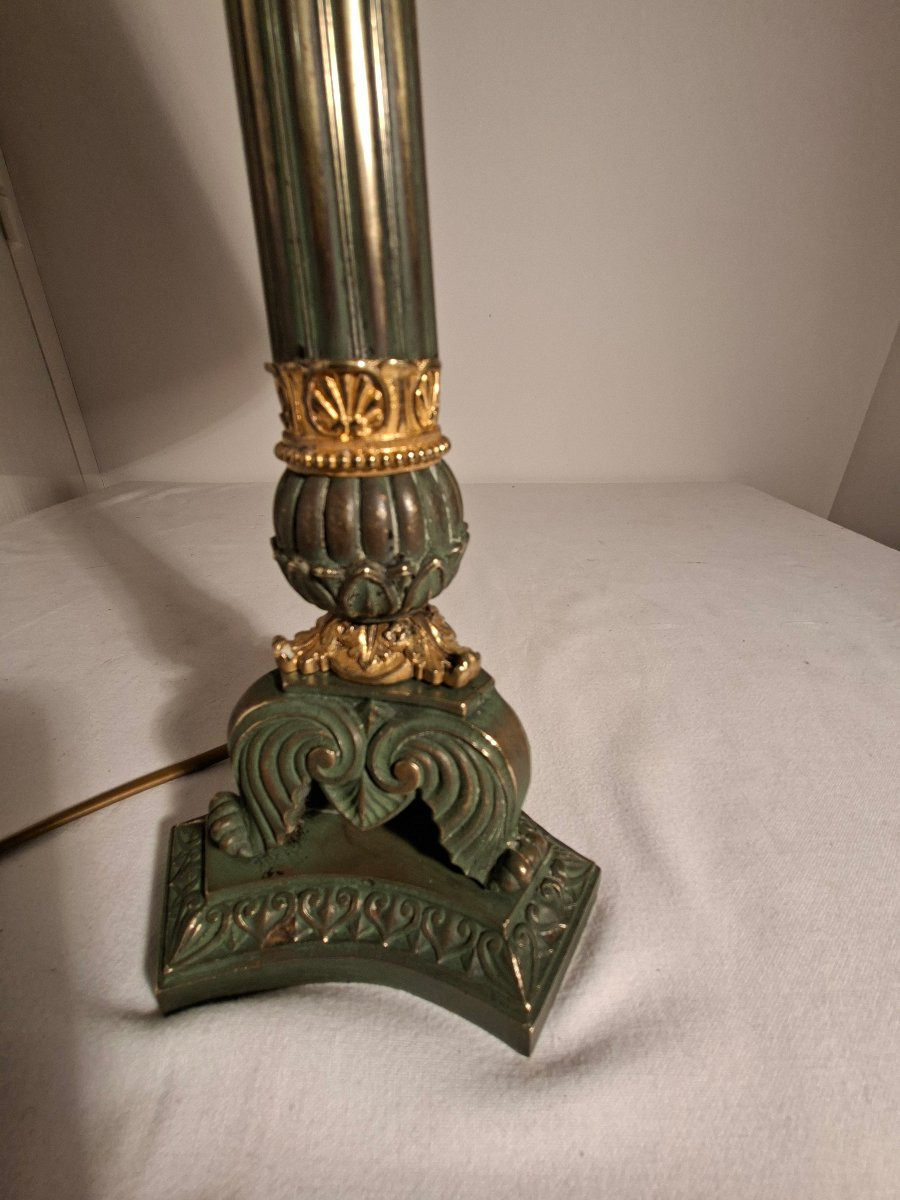 Bougoir Flambeau en Bronze a 2 Patines monté en Lampe-photo-2