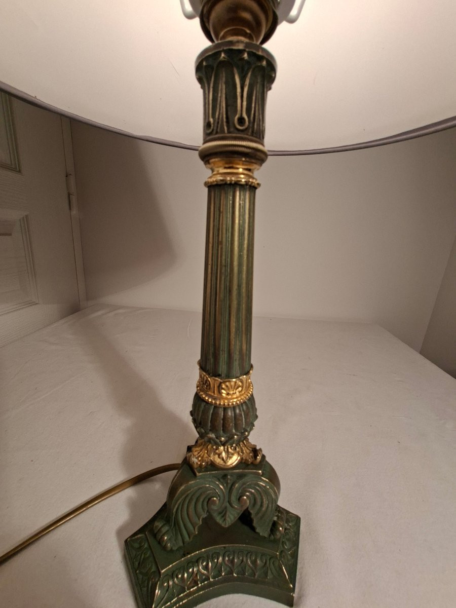 Bougoir Flambeau en Bronze a 2 Patines monté en Lampe-photo-3