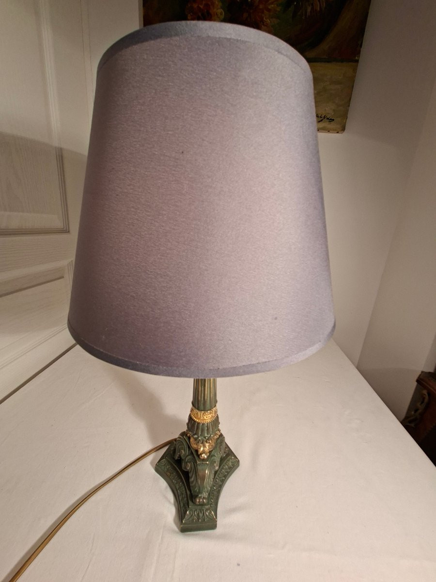 Bougoir Flambeau en Bronze a 2 Patines monté en Lampe-photo-1