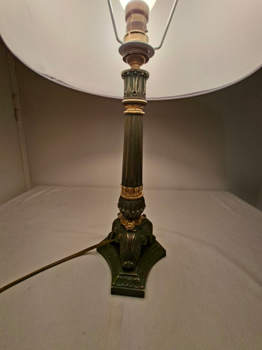 Bougoir Flambeau en Bronze a 2 Patines monté en Lampe-photo-2