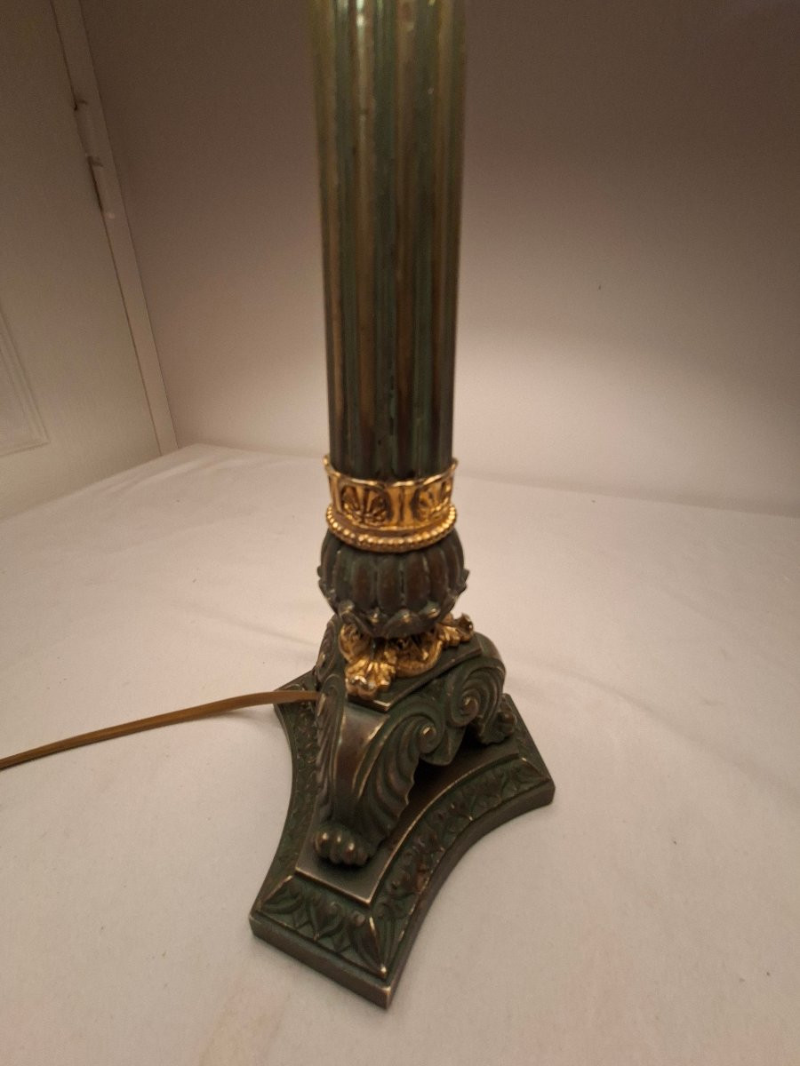 Bougoir Flambeau en Bronze a 2 Patines monté en Lampe-photo-3