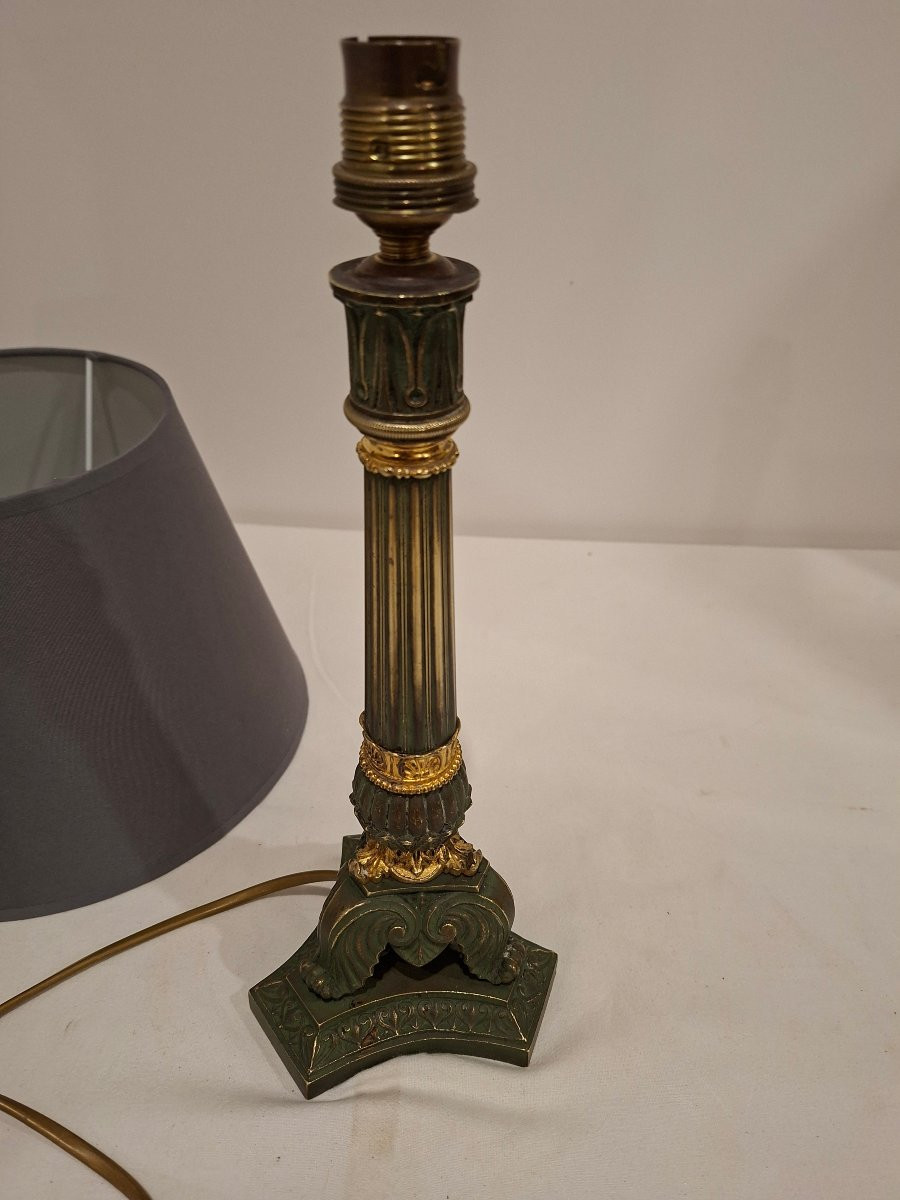 Bougoir Flambeau en Bronze a 2 Patines monté en Lampe-photo-4