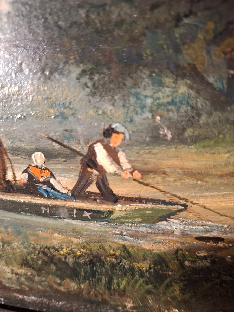 Tableaux , Paire d' Huiles sur Bois  , le Hameau et la Traversée du Marécage -photo-1