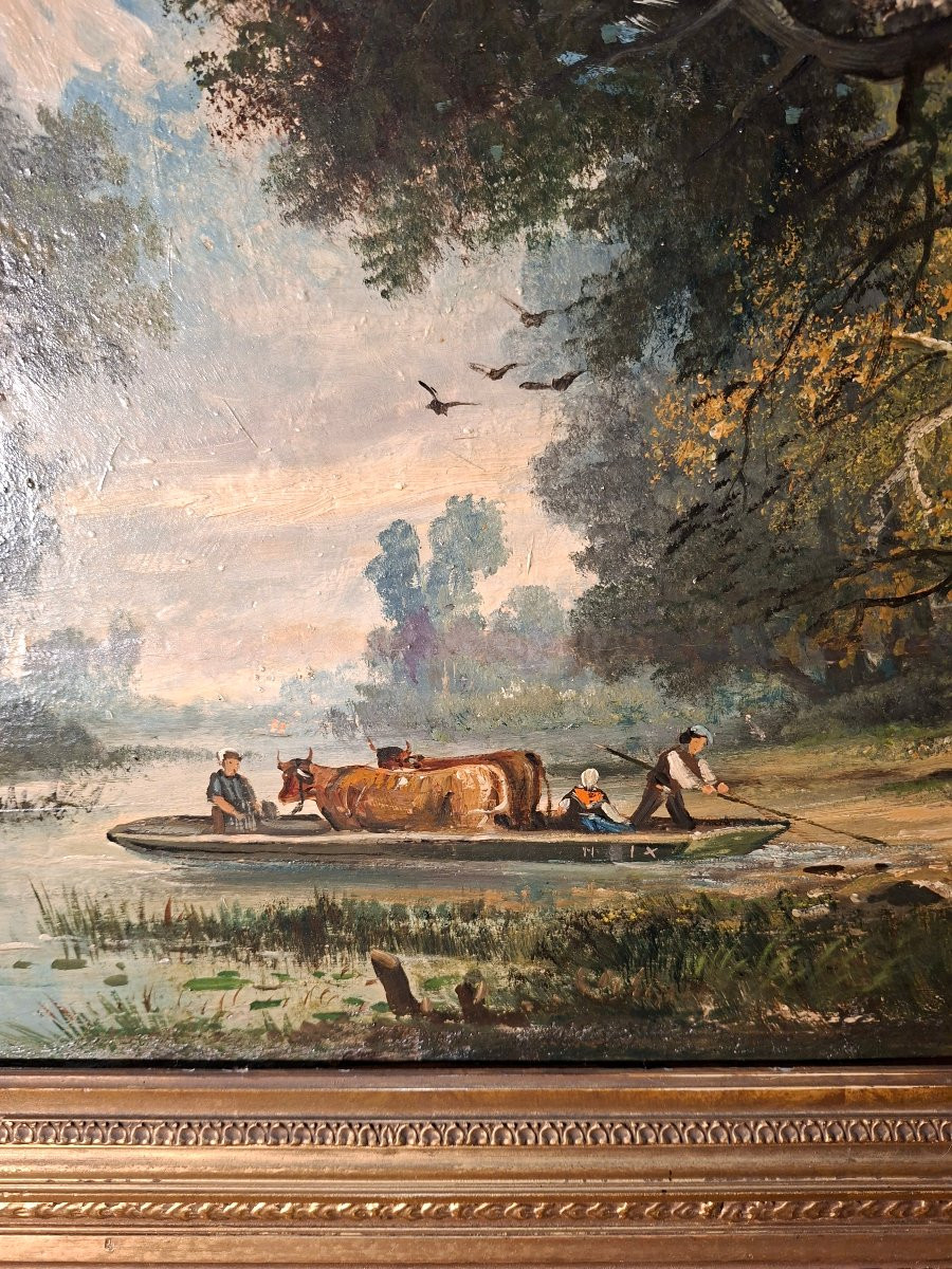 Tableaux , Paire d' Huiles sur Bois  , le Hameau et la Traversée du Marécage -photo-4